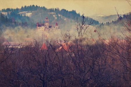 Bran castle, during winter day, also known as Dracula castle-  retro styleのeditorial素材