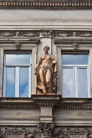 Impressive vintage facade of a Bucharest buildingの写真素材