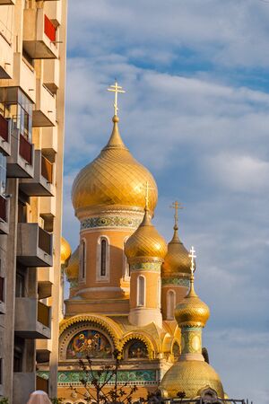 University chapel Saint Nicholas ex Russian Church, placed closed to University Square in Bucharestの写真素材