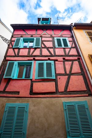 Typical half-timbered house facade in Colmar Franceの写真素材