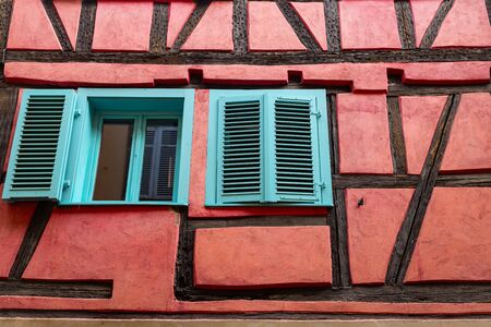Typical half-timbered house facade in Colmar Franceの写真素材