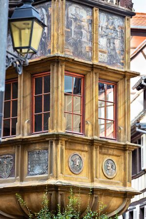 House exterior architectural structure called oriel, in Colmar, Alsace, Franceの写真素材