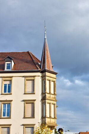 House exterior architectural structure called oriel, in Colmar, Alsace, Franceの写真素材