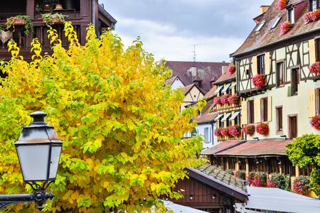 Old town of Colmar, Alsace, France. View with colorful buildings, streets, canal and flowers. Petite Venice, water canal and traditional half timbered houses.の写真素材