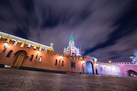 Troitskaya Tower it is on of the Moscow Kremlin towers, during winter nightの写真素材