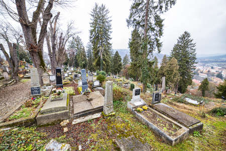 Sighisoara, Mures / Romania - November 29, 2020: Saxon German cemetery in Sighisoara citadel, during cold seasonのeditorial素材