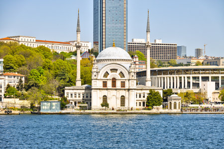 Beautiful Dolmabahce mosque at the sea side in Istanbul, in Turkeyの写真素材