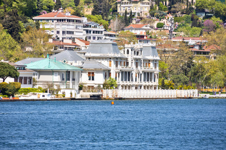 Beautiful vintage seaside mansionon Bosphorus strait, at shore, in Turkeyの写真素材