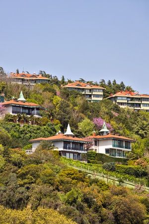 Turkish architecture on beautiful sea side villas placed on Bosphorus strait in Turkeyの写真素材