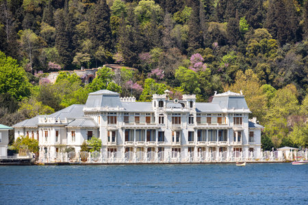 Beautiful vintage seaside mansionon Bosphorus strait, at shore, in Turkeyの写真素材