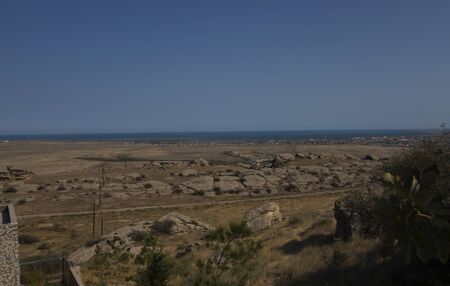 Gobustan is an archaeological reserve in Azerbaijan, south of Baku. Rock paintings, ancient parking.の写真素材