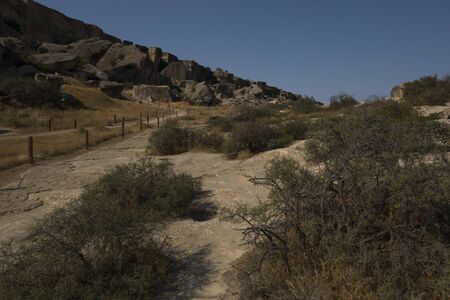 Gobustan is an archaeological reserve in Azerbaijan, south of Baku. Rock paintings, ancient parking.の写真素材