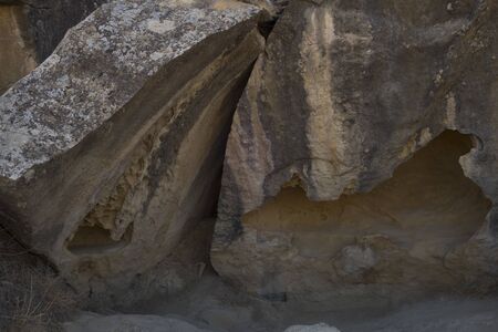 Gobustan is an archaeological reserve in Azerbaijan, south of Baku. Rock paintings, ancient parking.の写真素材