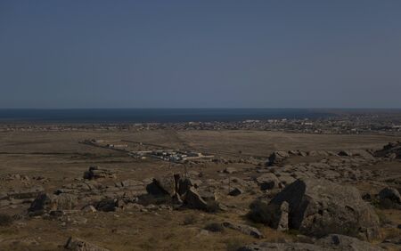 Gobustan is an archaeological reserve in Azerbaijan, South of Baku. Rock paintings, ancient Parking lot.の写真素材