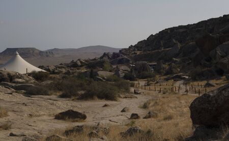 Gobustan is an archaeological reserve in Azerbaijan, South of Baku. Rock paintings, ancient Parking lot.の写真素材