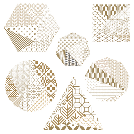 Japanese pattern vector sets in traditional graphic style mix geometric shape for decoration web page, poster, postcard, template, cover page, backdrop.のイラスト素材