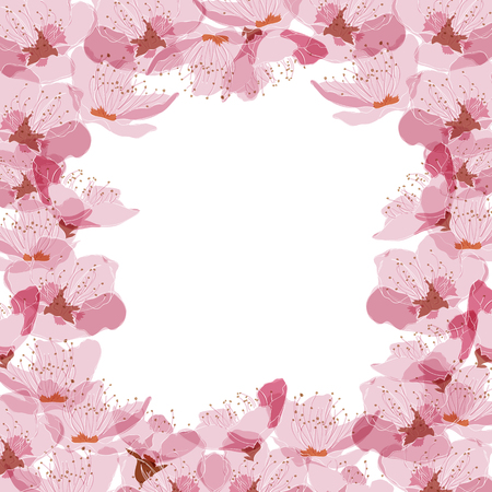 Cherry blossom frame and border vector. Floral pattern background for card, poster,  template, backdrop, cover page design.のイラスト素材