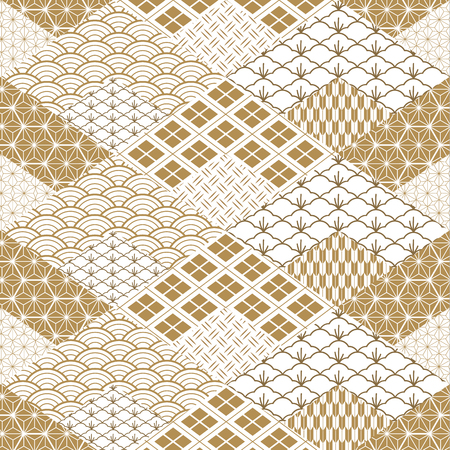 japanese pattern background vector. Gold geometric cover design , poster, card, template, backdrop, wallpaper.のイラスト素材