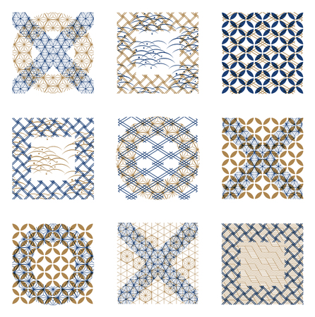 Japanese pattern vector. Gold geometric background for wallpaper, backdrop, card, poster, cover page design.のイラスト素材