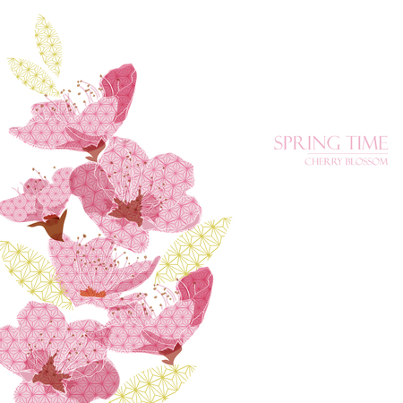 Cherry blossom poster vector. Pink floral with Japanese pattern background for card, template, wedding, spring season.のイラスト素材