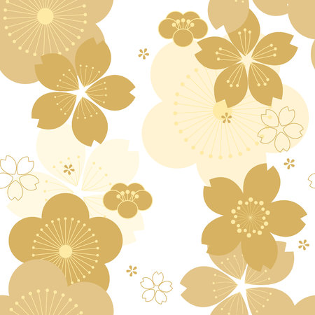 Gold cherry blossom pattern vector. Floral background.のイラスト素材