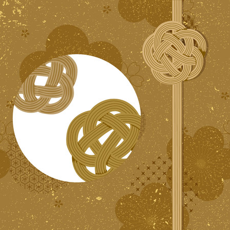 Gold greeting card in Japanese style.Celebrations, Wedding ceremony, Decoration Element, Envelop decor, New year ornament.のイラスト素材