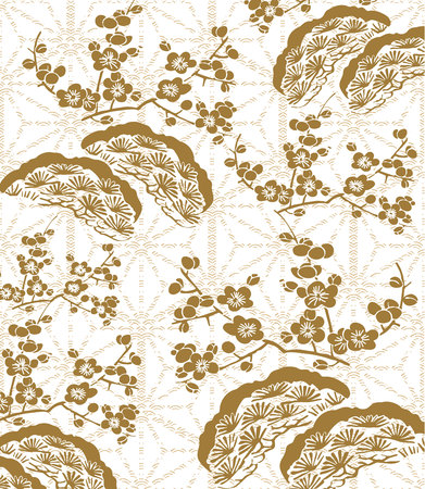 Gold cherry blossom pattern vector. Japanese background.のイラスト素材
