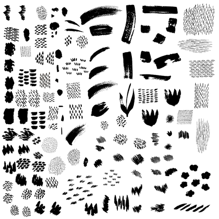 Black ink brush strokes vector. Universal background design elements. Painting brush decoration template, card, invitation, wrapping paper, backdrop.のイラスト素材