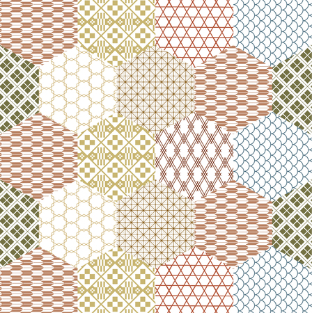 Japanese pattern vector. Geometric background. Colorful elements in hexagon shape.のイラスト素材