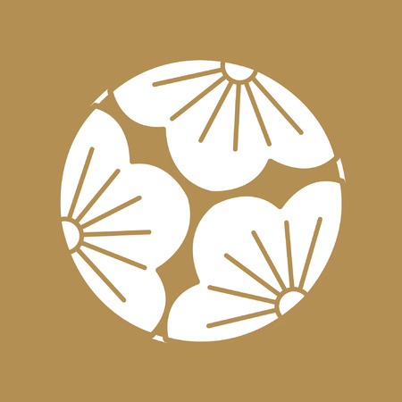 Japanese pattern Sashiko is a form of decorative reinforcement stitching (or functional embroidery) from Japan. Gold pattern and line on white background. Flower icon.のイラスト素材