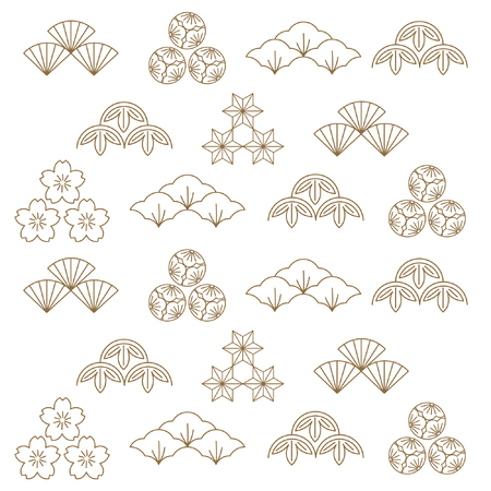 Japanese icon pattern vector. Gold geometric symbol element for decoration.のイラスト素材