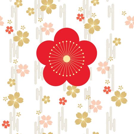Red cherry blossom template vector. Japanese pattern background.のイラスト素材