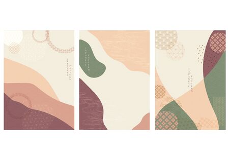 Abstract arts background with Japanese icon vector. Curve elements with geometric pattern. Art landscape wallpaper.のイラスト素材