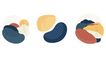 Set of abstract arts modern graphic elements with Japanese pattern vector. Dynamical colored forms and line. Abstract banners with flowing liquid shapes. symbol in Asian style.のイラスト素材