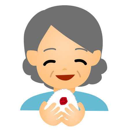 Elderly woman eating rice ballsのイラスト素材