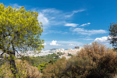 Panorama of summer Athens with Plaka, view of the city and hillsの写真素材