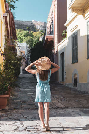 Plaka,an old historical neighbourhood of Athens, clustered around the northern and eastern slopes of the Acropolisの写真素材