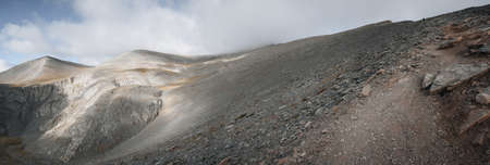 Distant view of Enipeas Gorge on Mount Olympus, the highest mountain of Greece and home of the ancient Greek godsの写真素材