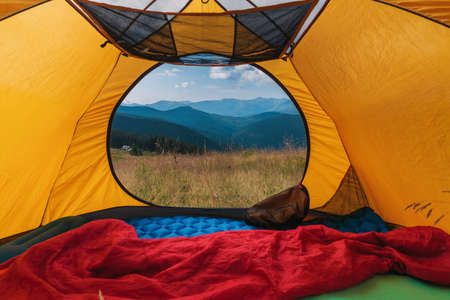 view from touristic tent to mountain valley
