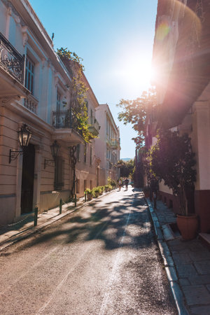 Plaka,an old historical neighbourhood of Athens, clustered around the northern and eastern slopes of the Acropolisの写真素材