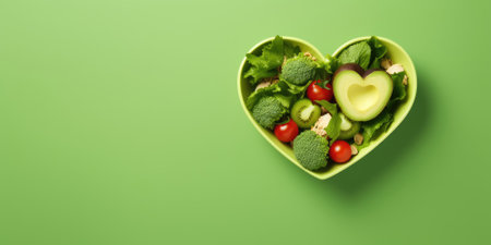 Healthy and healthy diet food in a heart-shaped plate. Banner.の素材