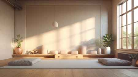 Empty bright yoga studio. A quiet place for meditation and yoga.の素材