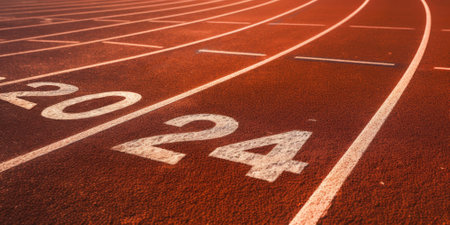 The background of the running track in the stadium. Goal for the year.の素材