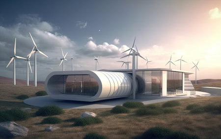 A modern autonomous house powered by wind energyの素材