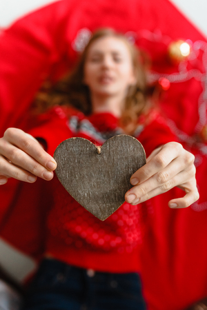 Portrait of a girl. Girl smiling. Girl celebrates Christmasの写真素材