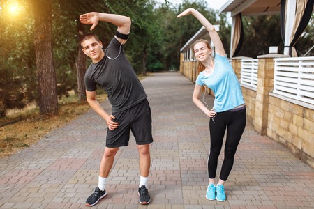 morning exercises for men and women, training before work, people athletes