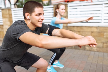 morning exercises for men and women, training before work, people athletes