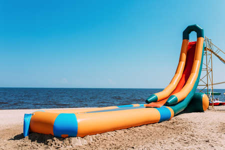 Water inflatable amusement slide. the concept of water-based recreation, water Parkの写真素材