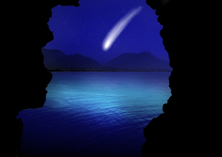 comet flying through space close to the earth