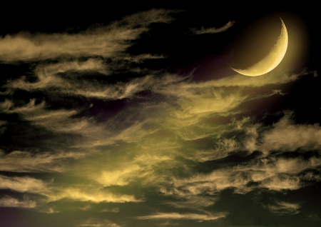 half moon in the night skyの写真素材